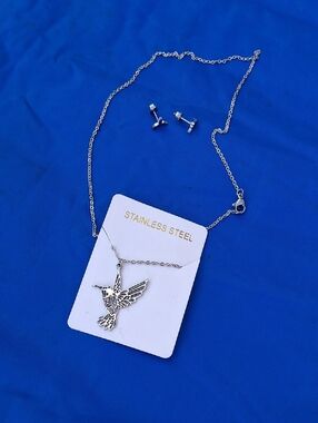Stainless Steel Hummingbird Necklace - Silver